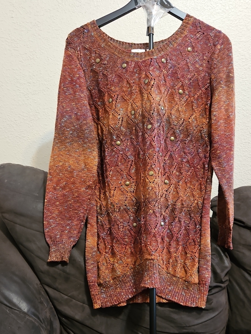 Cato Rust and Gold Ombre Knit Sweater with Gromet Embellishments